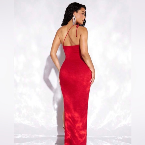 SHEIN X Anitta Solid One Shoulder Split Thigh Dress. Size Large - Picture 2 of 3